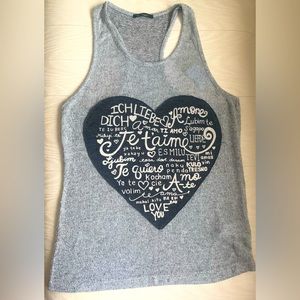 🍎The Classic Gray Knit Tank w Fabric French Love Heart Appliqué Stretchy Size M